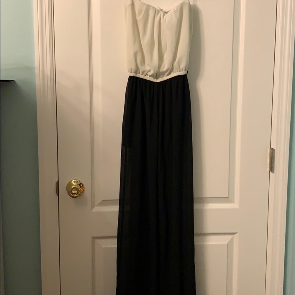 Black and white strapless jumpsuit
